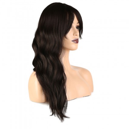 Dalgalı Perçemli Fiber Sentetik Orta Boy Peruk - Kahverengi