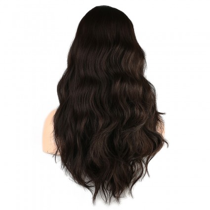 Dalgalı Perçemli Fiber Sentetik Orta Boy Peruk - Kahverengi