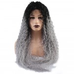 Afro Dalga Fiber Sentetik Tül Peruk - Siyah / Gri Ombreli