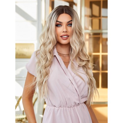 Kumral Ombre/ Balköpüğü Platin Röfleli Orta Boy Tül Peruk