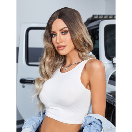 Kahverengi Ombre/ Kumral Platin Röfleli Orta Boy Tül Peruk