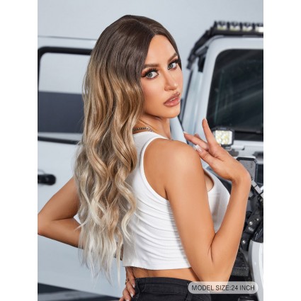 Kahverengi Ombre/ Kumral Platin Röfleli Orta Boy Tül Peruk