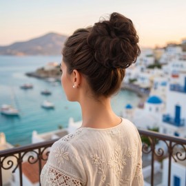 Saçlı Lastikli Topuz Toka - Kestane Kahve