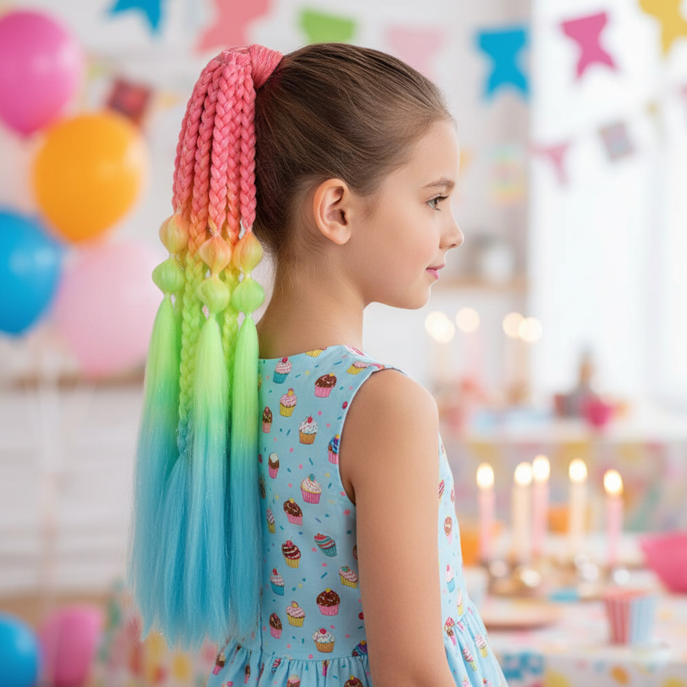 Balon ve Düz Salaş Örgülü Simli Lastikli At Kuyruğu - ACM05