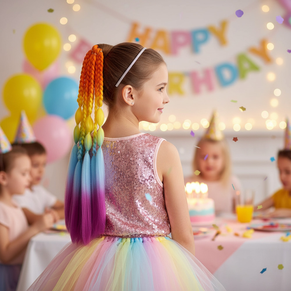 Balon ve Düz Salaş Örgülü Lastikli At Kuyruğu - ACM22