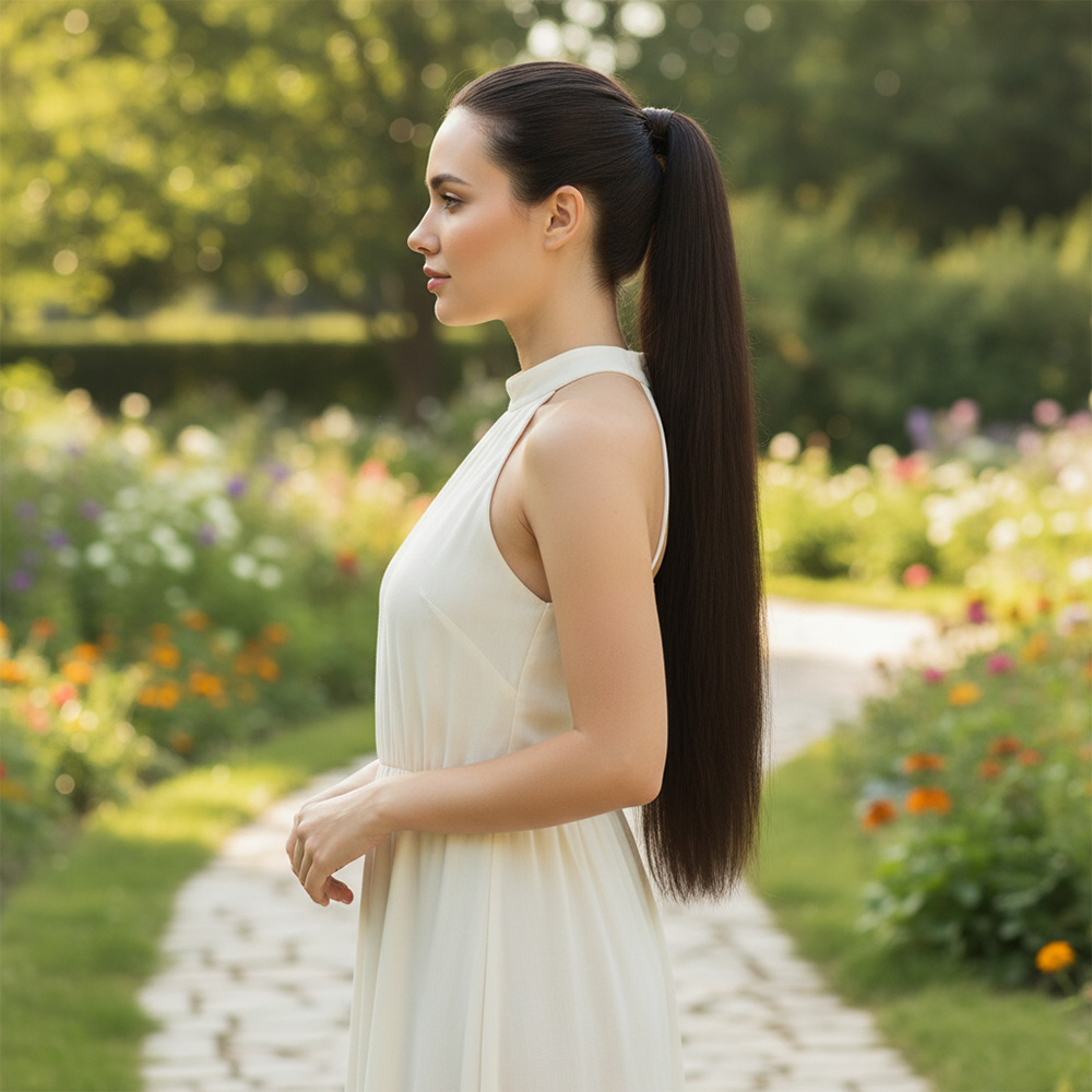 Lastik Tokalı At Kuyruğu Düz - Kızıl Kahve