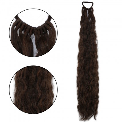 Lastik Tokalı At Kuyruğu Kabarık Afro Dalgalı - Kızıl Kahve