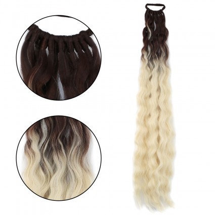 Lastik Tokalı At Kuyruğu Kabarık Afro Dalgalı - Kumral / Platin Ombre