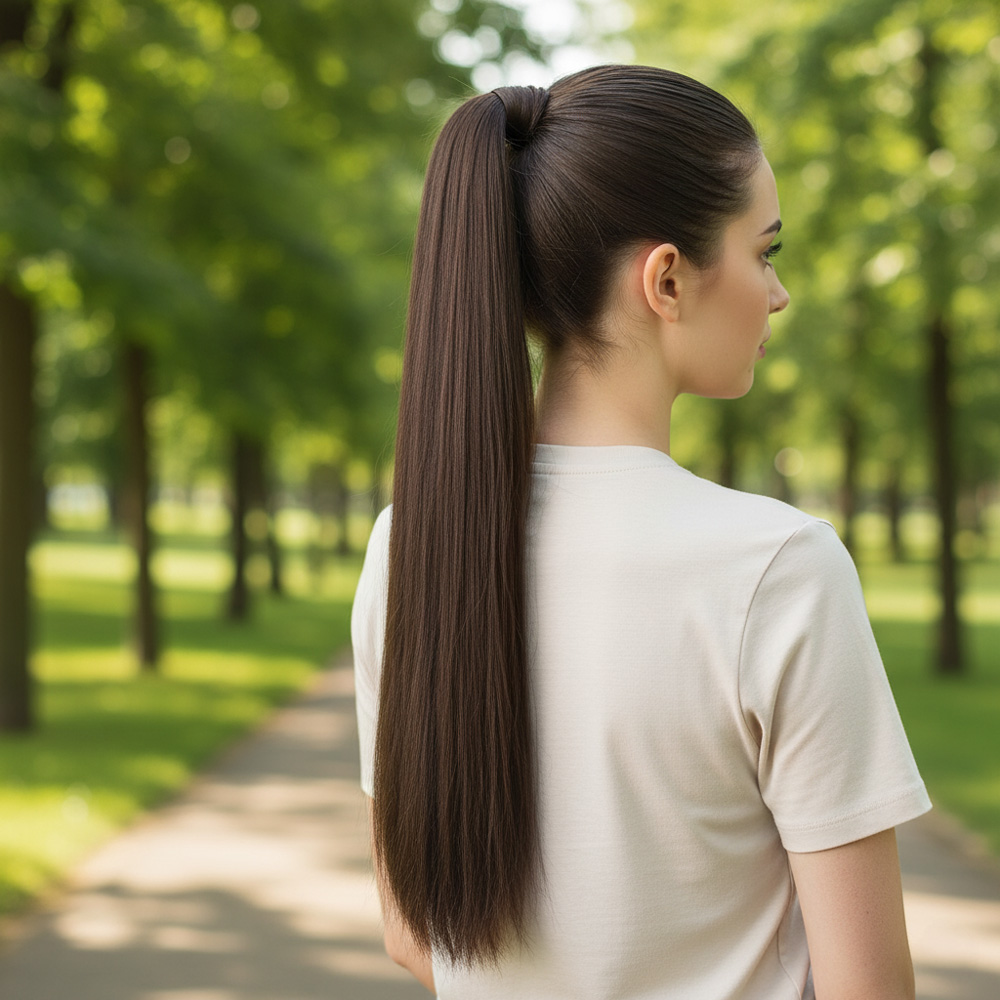 Bağlamalı Düz At Kuyruğu - Koyu Kahve