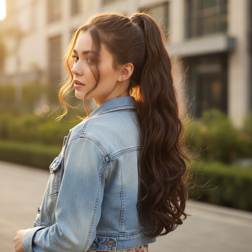 Bağlamalı Dalgalı At Kuyruğu - Kahve Karamel